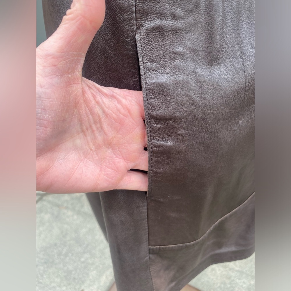 Vince Dark Brown Leather Shift Dress Size 10 | Minimalist Designer Moto Style - Picture 9 of 9